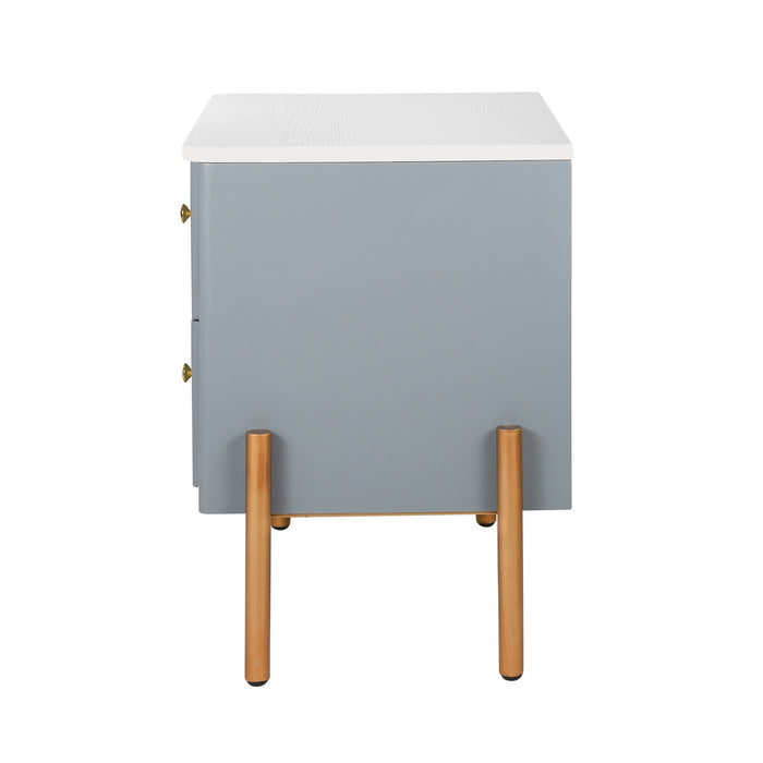 Lila Modern Nightstand with Storage Drawers and Metal Handles,Blue