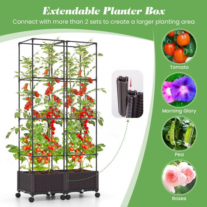 Costway 1 Pcs 67\" Planter Raised Garden Bed With Planter Box &trellis Adjustable Height