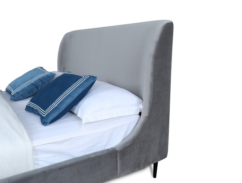 Heather Mid-Century Modern Velvet Upholstered Full Bed in Gray and Black