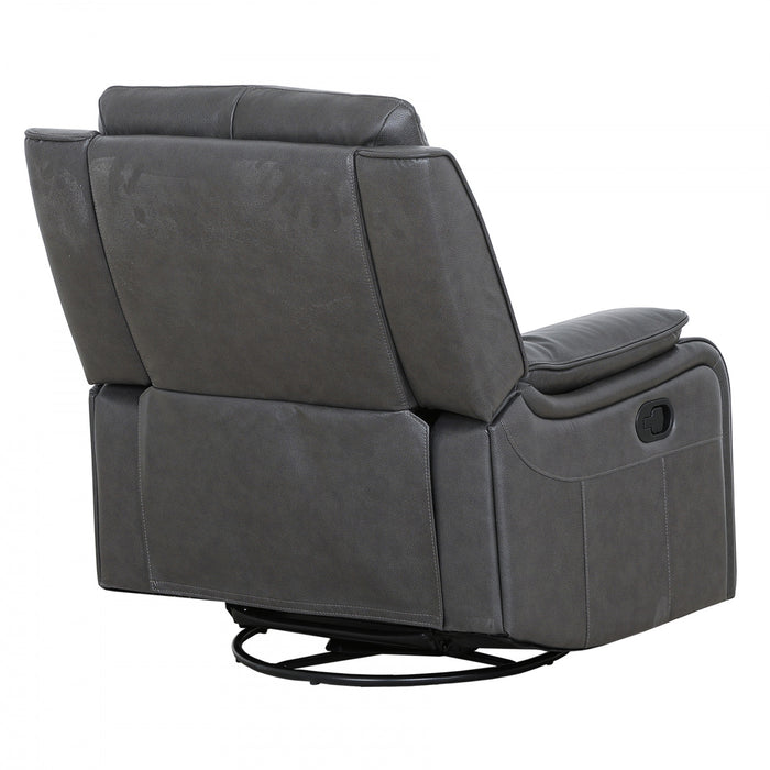 Marlow 37 in. Leather Match Swivel Glider Manual Recliner - Charcoal