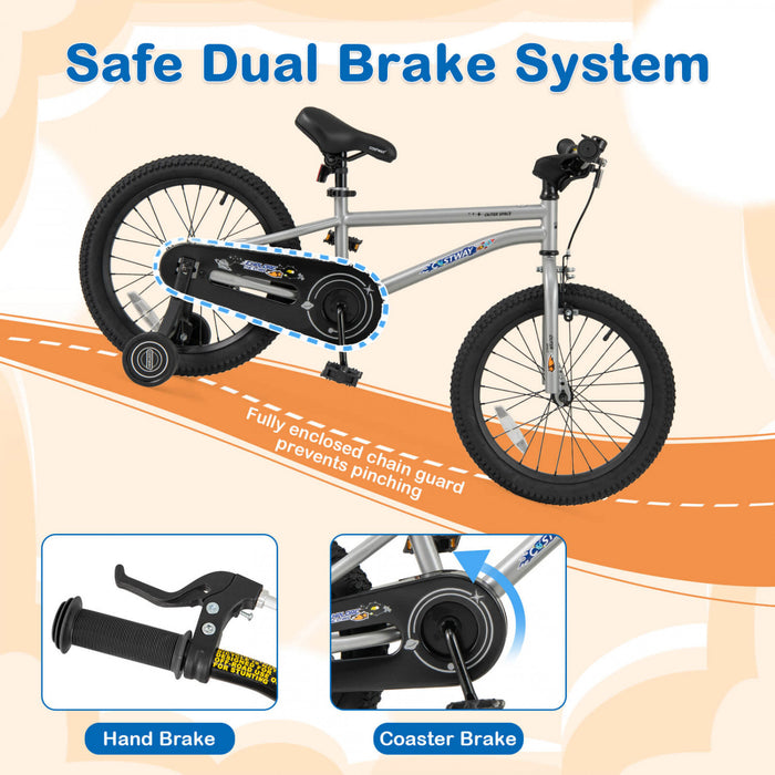 Costway 18-inch Kid's Bike For 4-8 Years Old With Adjustable Saddle & Anti-slip Handlebar Silver