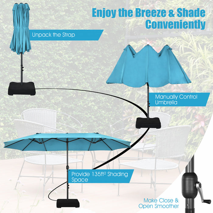 Costway 15FT Double-Sided Twin Patio Umbrella Sun Shade Outdoor Crank Market Turquoise