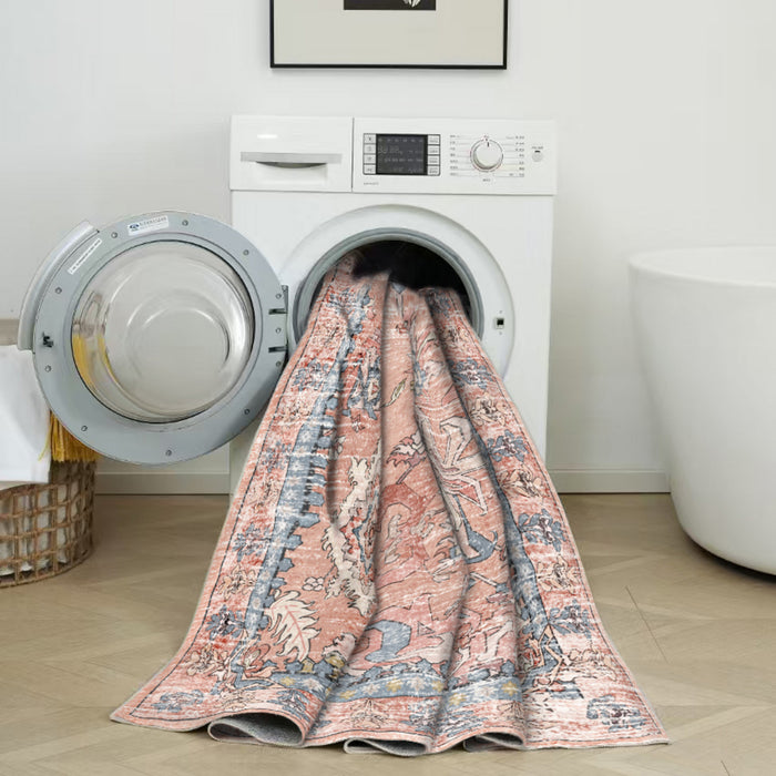 Aqua Pink Flames Washable Non-slip Low Pile Area Rug 5'x7'