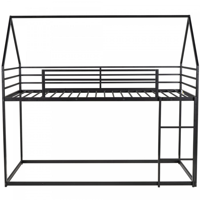 Liam House Bunk Bed with Built-in Ladder and Metal Frame,Twin Over Twin Size,Black