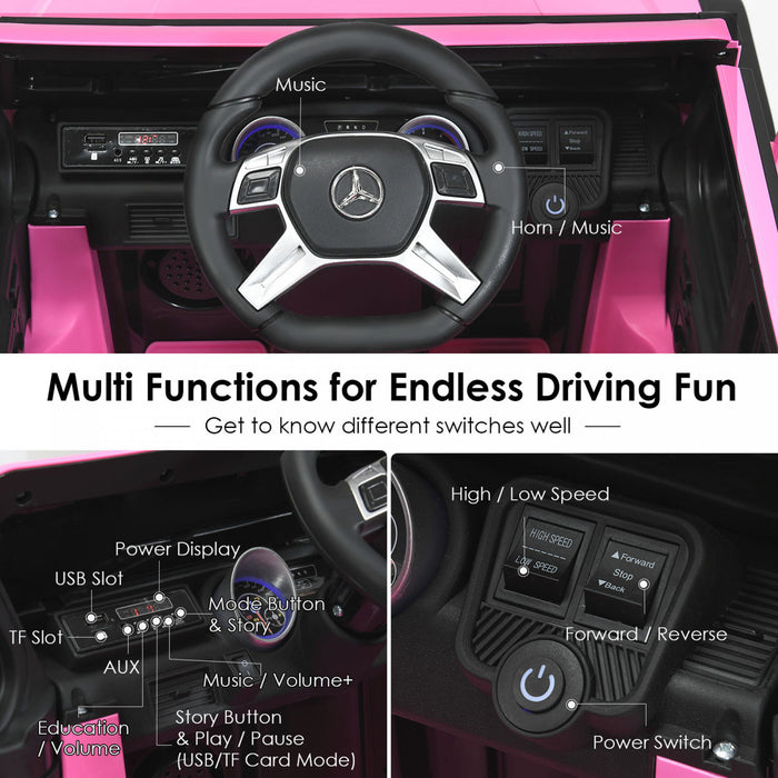 12v Licensed Mercedes-benz Kids Ride On Car Rc Motorized Vehicles W/ Trunk Pink