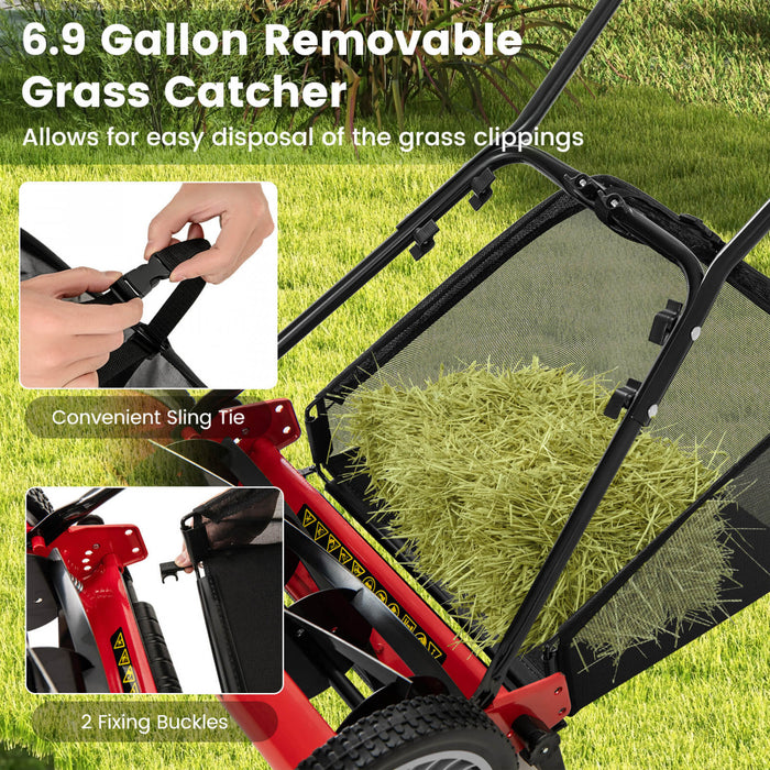 Ironmax 16\" Push Lawn Mower With 5-blade 6.9 Gallon Removable Grass Catcher For Garden Red