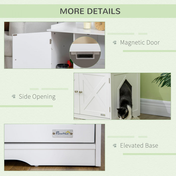 Pawhut Hidden Litter Box Enclosure Cat Furniture With Storage, Adjustable Divider, Indoor Pet House Side Table, White