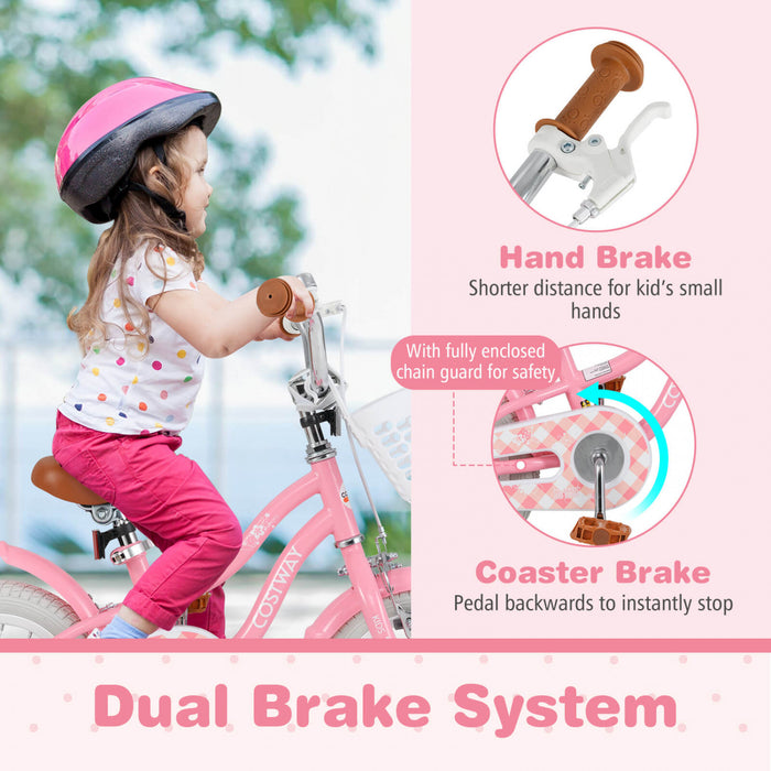 Costway 12\" Kid's Bike For 3-4 Years Old Children Bicycle With Front Handbrake Red