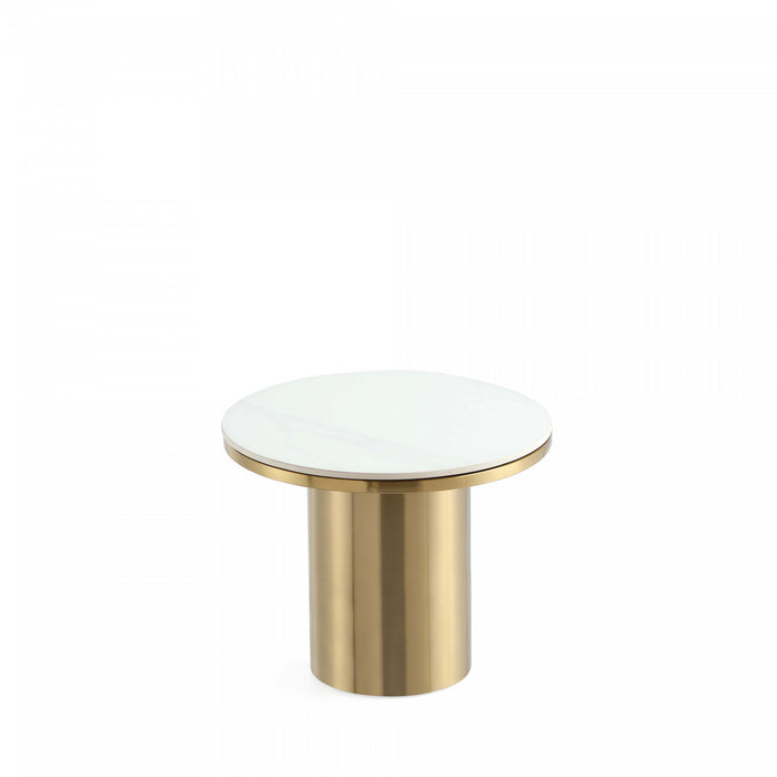 Glenn Modern Glam Sintered Stone Top End Table in Gold