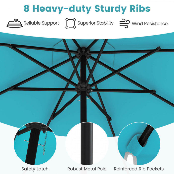 Costway 9.3 FT Solar Patio Umbrella Outdoor Market Sunshade with 24 LED Lights Ruffles Turquoise