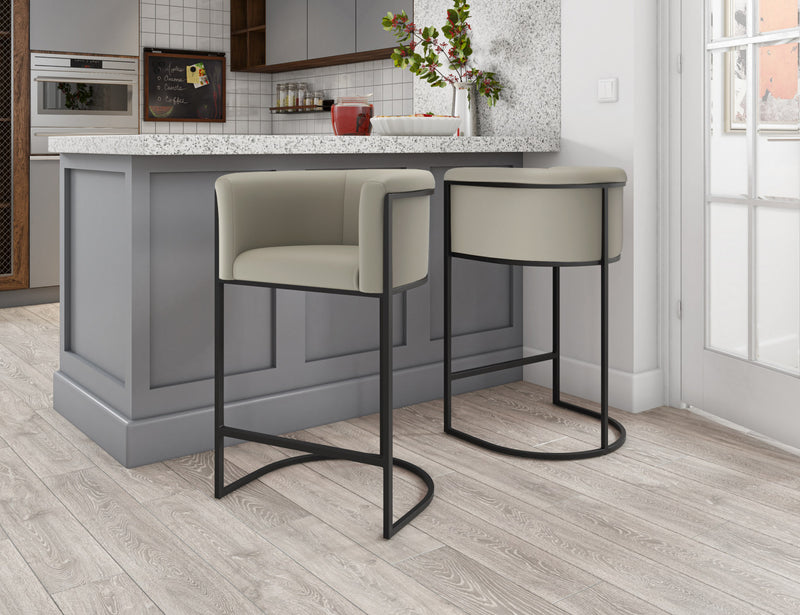 Cosmopolitan Mid-Century Modern Metal Upholstered Counter Stool in Stone Gray