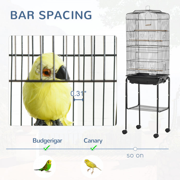 Pawhut 62\" Bird Cage Budgie Cage With Wheels, Detachable Stand, Storage, Black