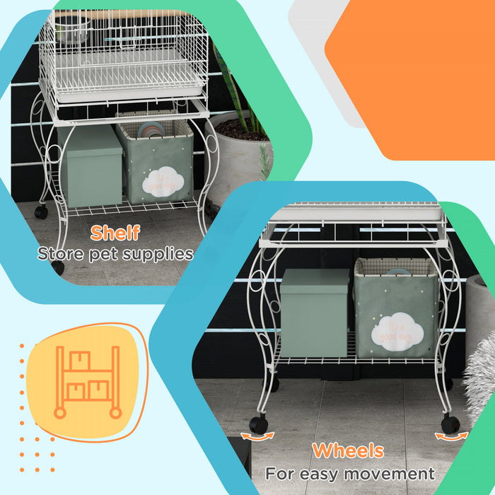 Pawhut 60\" Bird Cage Open Top For Finches, Canaries, Budgies, With Rolling Stand, Removable Tray, Storage Shelf
