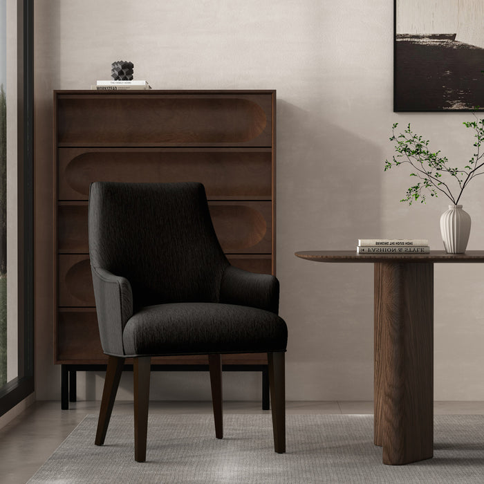 Beever Modern Chenille Wood Armchair in Black