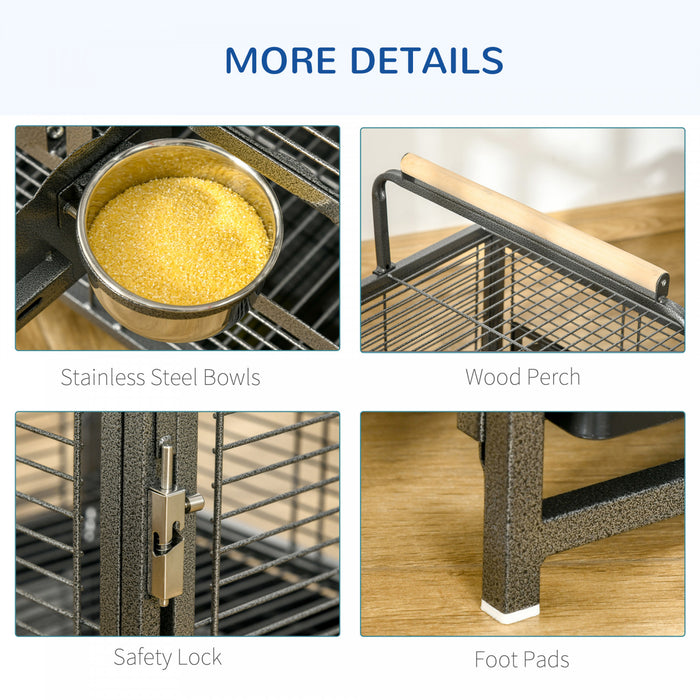 Pawhut Bird Travel Carrier Cage For Parrots Conures African Grey Cockatiel Parakeets With Stand Perch, Stainless Steel Bowls, Pull Out Tray, Black