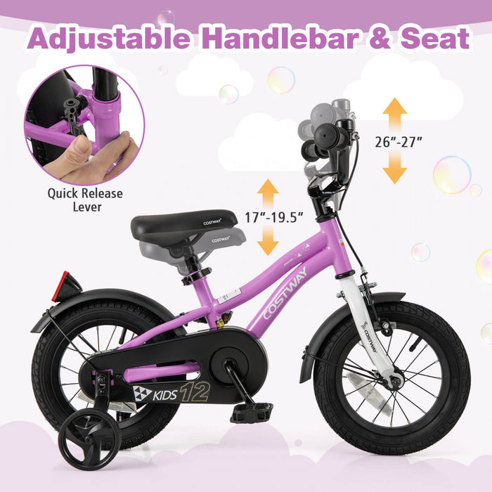 Costway 12\" Kids Bike For 3-4 Years Old Boys & Girls With Adjustable Seat Handbrake Reflectors Purple
