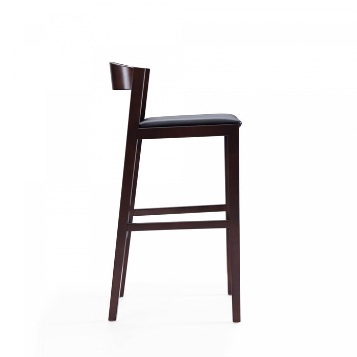 Klismos Mid-Century Modern Wood Upholstered Barstool in Black - Set of 2