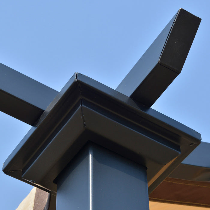 Outsunny 10' X 8' Outdoor Retractable Canopy Pergola Steel Frame Patio Pergola Shelter Sun Shade With Arc Roof, Beige