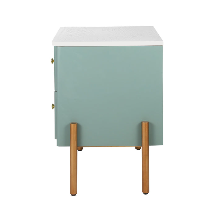 Lila Modern Nightstand with Storage Drawers and Metal Handles,Green