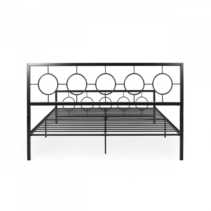 Robert Metal Construction Bed Frame With Circular Design Headboard And Footboard,king Size,black King Bed