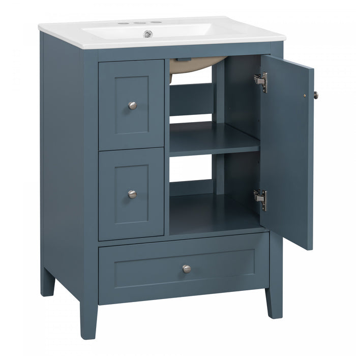 Mia 24\" Bathroom Vanity with Ceramic Sink and Multi-Drawer Storage, Blue Gray