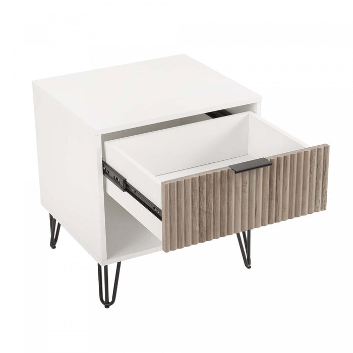 Dumbo Modern 20\" Fluted Nightstand in Rustic Gray and White (1-Drawer) - Set of 2