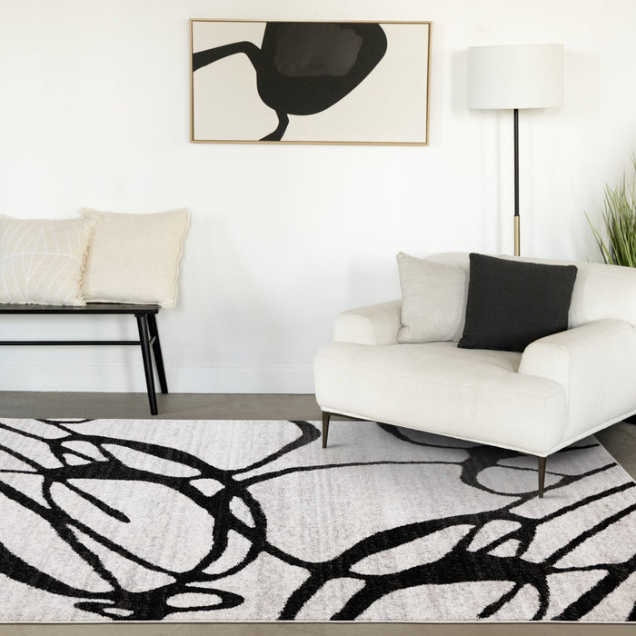 Emmett Grey Black Drizzle Swirl Rug, 5'3\" x 7'7\" Indoor Area Rug