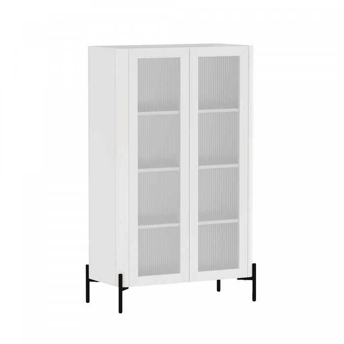 Abbey Modern 32\" Tempered Glass Bookcase Cabinet in White (4-Shelf) - Set of 2