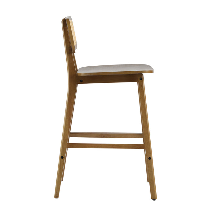 Bari Rubber Wood Counter Stool Set of 2 with Rattan Back and Footrest,Walnut