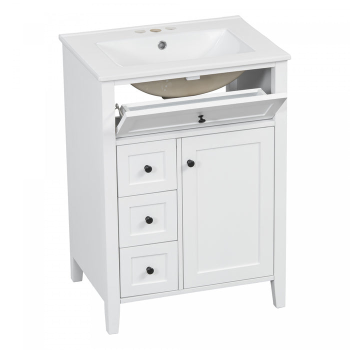 Scott 24\" Bathroom Vanity with Ceramic Sink and Rubberwood Legs, White
