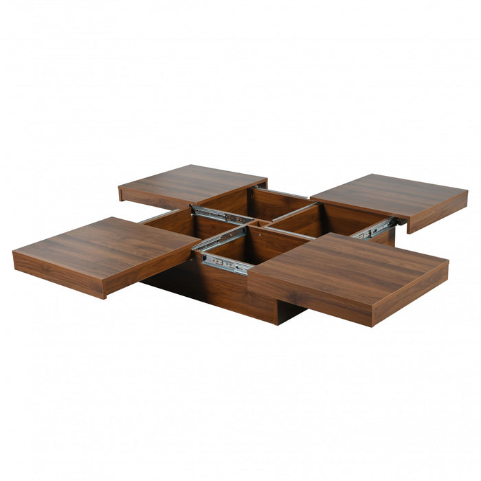 Jack 39.4\" Square Engineered Wood Coffee Table With Sliding Top Storage, Walnut