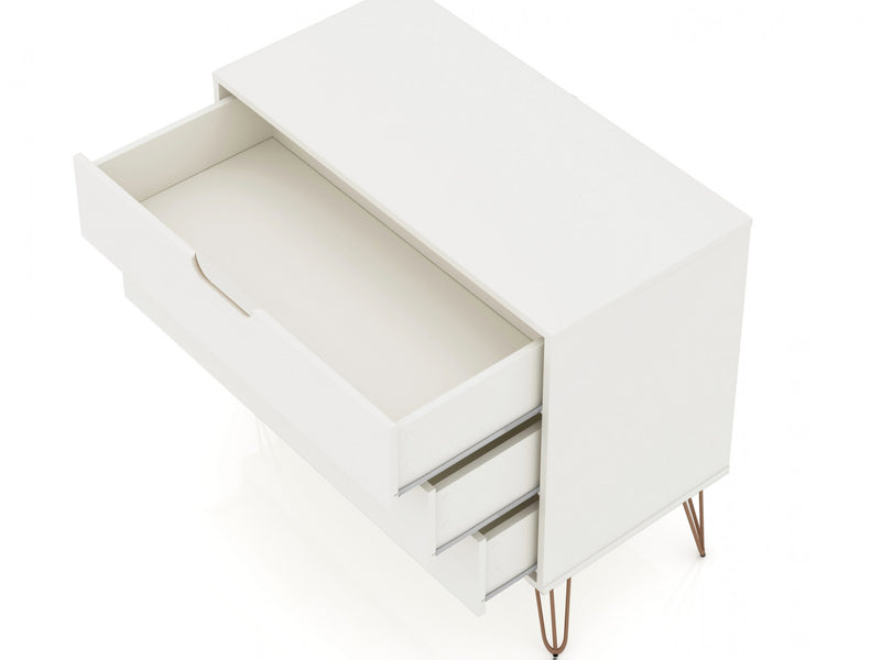 Rockefeller Mid-Century Modern 35\" Dresser in Off White (3-Drawer) - Set of 2