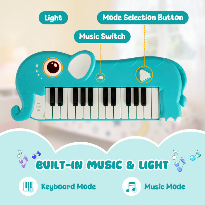 Costway 25-Key Kids Piano Keyboard Elephant Shape Toy Digital Piano with Built-in Music & Light Blue