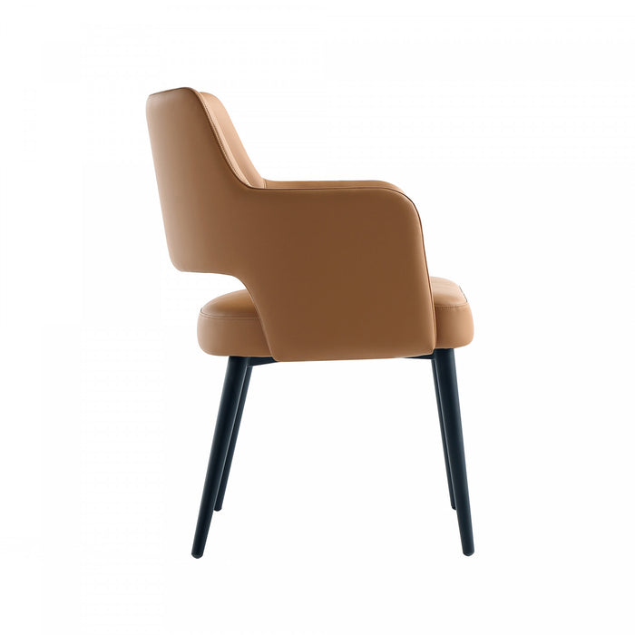 Tremont Modern Vegan Leather Metal Armchair in Saddle - Set of 2