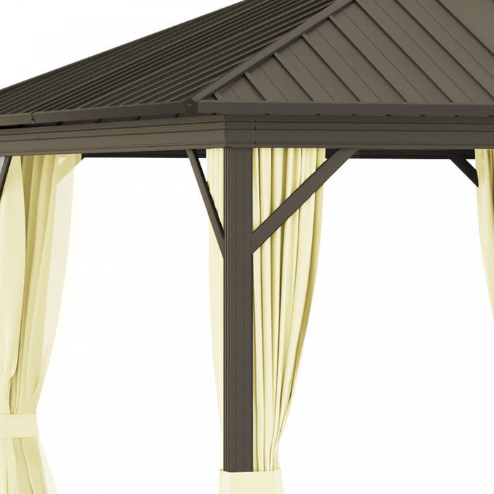 Outsunny 10' X 12' Hardtop Gazebo Canopy With Galvanized Steel Roof, Aluminum Frame, Permanent Pavilion Outdoor Gazebo With Netting, Curtains, Top Hook, Beige