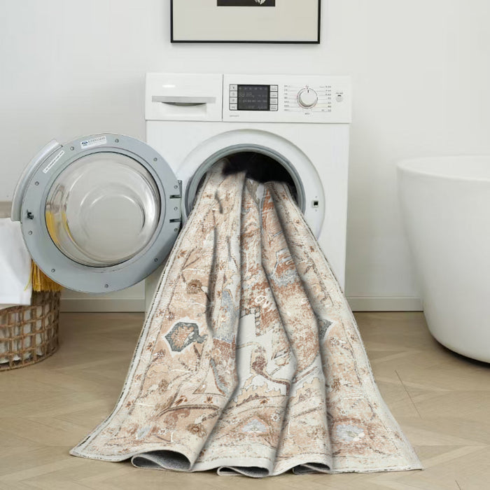 Aqua Rustic Washable Non-slip Low Pile Area Rug 8'x10'