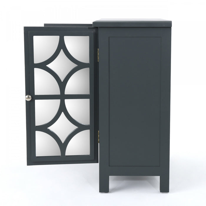 Joyce Solid Firwood Double Door Cabinet With Mirrored Finish,charcoal Grey Accent Cabinet