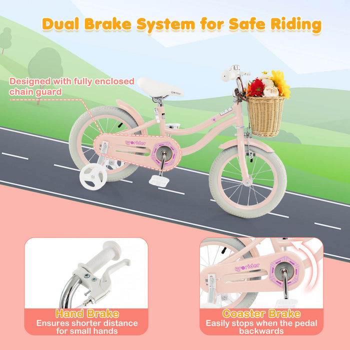 Prorider 14\" Kid's Bike With Training Wheels Adjustable Handlebar Seat Handbrake Pink