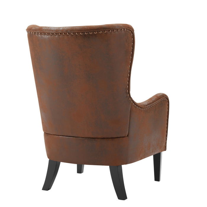 Havenwood HI-BACK Studded Accent Chair with Nailhead Trim, Brown