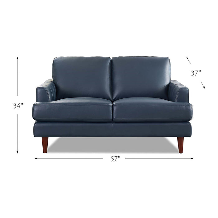 Hydeline Cassis Leather Loveseat - Navy