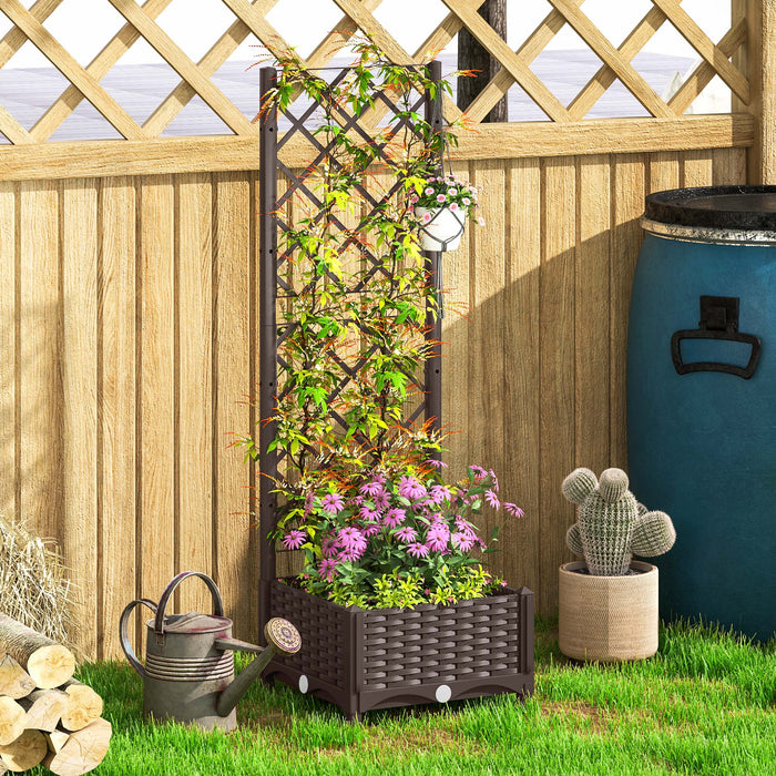 Outsunny Plastic Raised Bed, Garden Box With Trellis, 16\" X 16\" X 48\"
