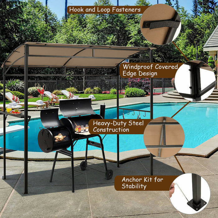 7'x4.5' Grill Gazebo Outdoor Patio Garden Bbq Canopy Shelter Storage Hook Brown