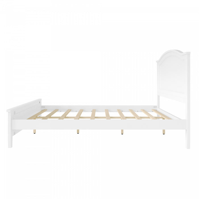 Benson Full Size Solid Wood Platform Bed with Stylish Headboard, White