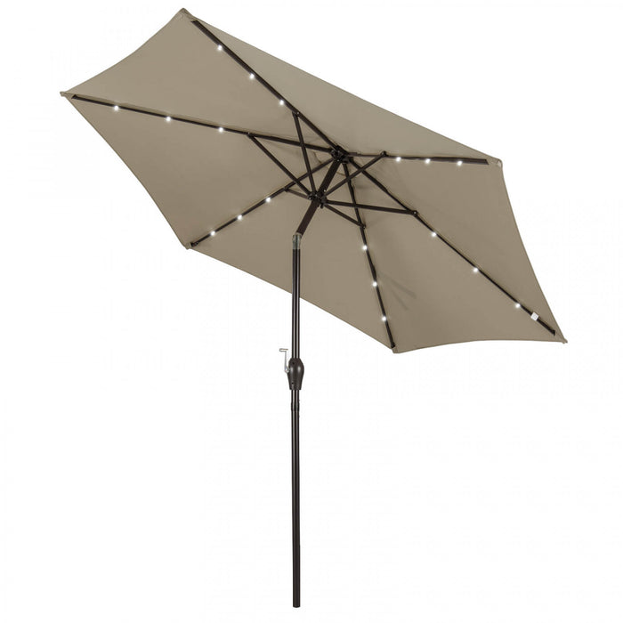 Costway 9' Solar LED Lighted Patio Market Umbrella Tilt Adjustment Crank Lift Tan