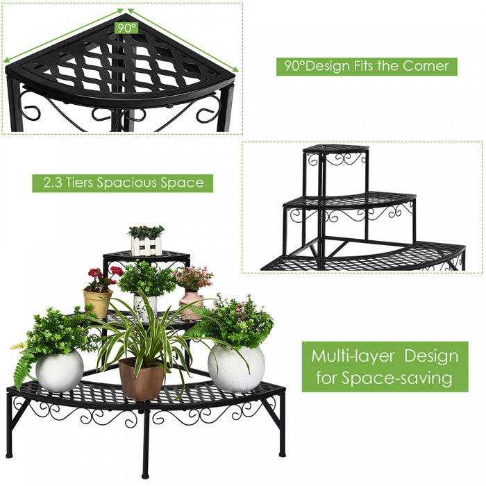 Costway Corner Plant Stand Metal 3 Tier Ladder Potted Shelf Flower Holder Display Rack