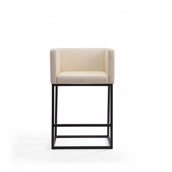Embassy Mid-Century Modern Metal Upholstered Counter Stool in Cream - Set of 2