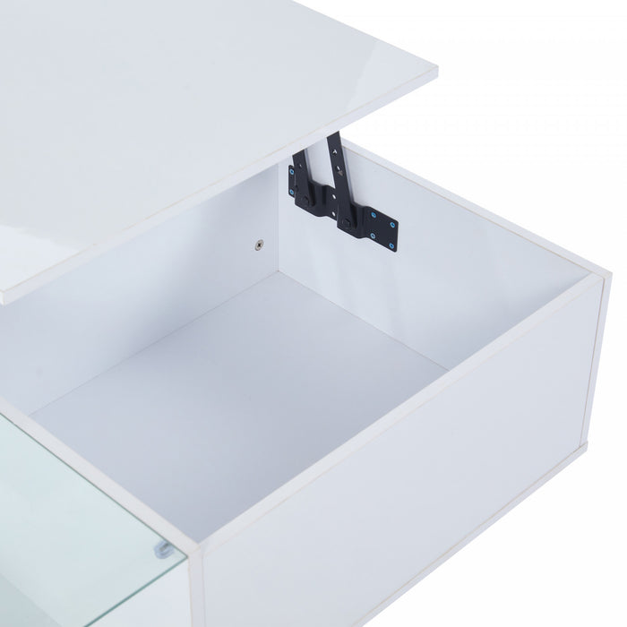 James Lift Up Coffee Table with Hidden Storage and LED Lighting,White