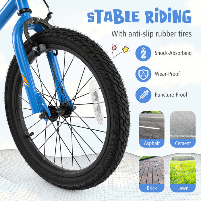 Costway 18\" Led Lighted Kids Bike With Adjustable Seat Coaster Brake Training Wheels Blue