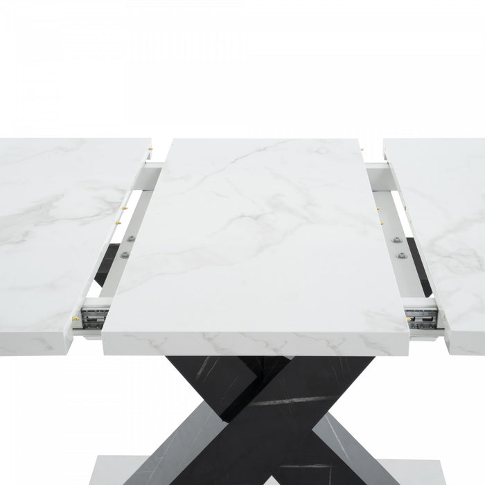 Liam Modern Rectangle Stretchable Dining Table with X-Shape Legs and Metal Base,Black