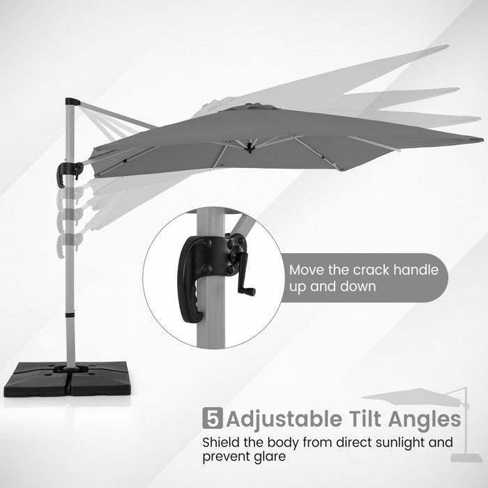 Costway 10 FT Patio Cantilever Umbrella Outdoor Aluminum Hanging Offset Umbrella w/ 360° Rotation Grey